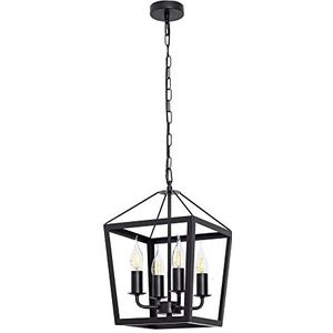 BEL AIR HOME - Hanglamp NORA 4xE-14 Zwart, Stijlvol Modern Design Metaal, Geschikt voor Woonkamer, Eetkamer, Slaapkamer - 25x25x80 cm, Kleur: Zwart, Materiaal: Metaal