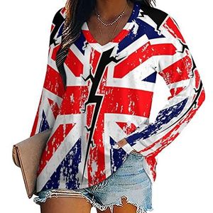 Britse vlag met een scheur in het midden nieuwigheid damesblouse tops V-hals tuniek t-shirt voor legging lange mouw casual trui