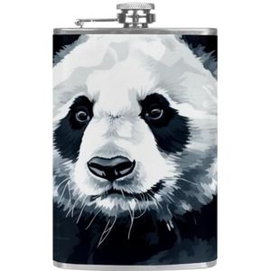 1 Stks Heupfles voor Drank voor Mannen 8 Oz, Roestvrij Staal Lekvrij Lederen Wrap Flacon, Kleurrijke Dier Panda Beer Illustratie