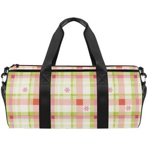 Kerst Groen Roze Sneeuwvlok Plaid Checker Patroon Sport Gym Tas Fitness Workout Plunjezak Reistas Tote Handtas Apparatuur Tas voor Vrouwen Mannen, Meerkleurig, 17.7x9x9 inches