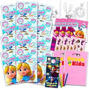 Alice's Wonderland Bakery Birthday Party Favors and Supplies Bundle for Kids - Bundle with 12 Alice in Wonderland Activity Play Packs for Girls with Mini Coloring Books, Stickers, Loot Bags, and More