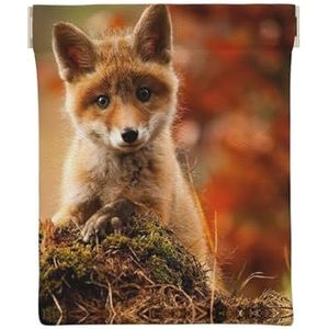 Gouden Bladeren Print Lederen Coin Pouch Purse voor Mannen, Portemonnee Pouch voor Vrouwen, Mini Cash Wallet, Leuke Baby Fox, Eén maat, Munt Pouch