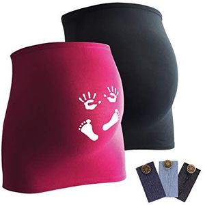 Mamaband zwangerschapsbuikband voor de babybal in dubbelpak 1 x Uni 1 x print – rugwarmer en shirt verlenging voor zwangere vrouwen – elastische mode.