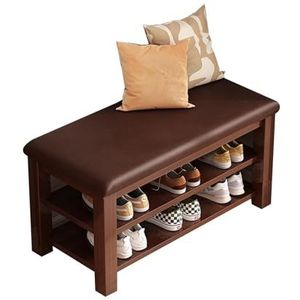 JAVPTAV Witte schoenenopbergbank met comfortabele zitting en hoekschoenenrek, entree, hal, schoenenrek voor slaapkamer, schoenenrek met 2 niveaus (bruin, 60 x 30 x 44 cm)