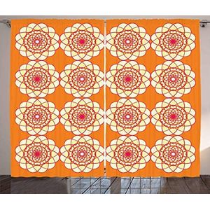 ABAKUHAUS Oranje en Roze Gordijnen, Geometrische Retro Art, Woonkamer Slaapkamer Raamgordijnen 2-delige set, 280 x 175 cm, Oranje Ivoor en Roze
