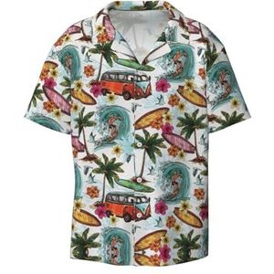 YQxwJL Luipaard Patroon Print Mens Casual Button Down Shirts Korte Mouw Rimpel Gratis Zomer Jurk Shirt met Zak, Hawaiian Surfer op Golvend, XXL