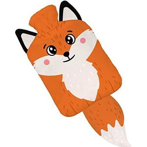 Warmwaterkruik met pullover hoes, 2 liter, bedfles met mooie fleece print, hoes, rubberen warmwaterkruik met deksel, witte vos met oren en staart [092]