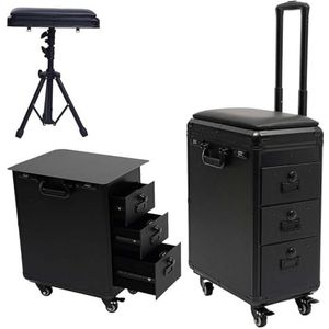 Draagbare Tattoo Kar Met 3 La-des En Salon Werkstation, Make-up Trolley Met Combinatieslot En Wielen, Gr-ote Opbergbox Voor Professionele Artiesten En Visagisten