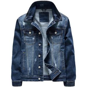 Dvbfufv Heren Denim Jassen Winter Mannen Vintage Klassieke Stijl Jas Lente Mannen Slanke Katoen Casual Denim Jassen, Donkerblauw, L