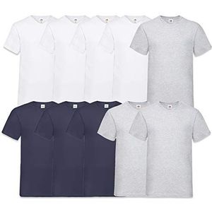 Fruit of the Loom T-shirt voor heren, met V-hals, voordeelverpakking van 10 stuks, 4, wit, deepnavy3, grijs, L