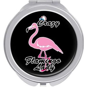 Crazy Flamingo Lady Compacte Spiegel Ronde Pocket Make-up Spiegel Dubbelzijdige Vergroting Opvouwbare Draagbare Handspiegel