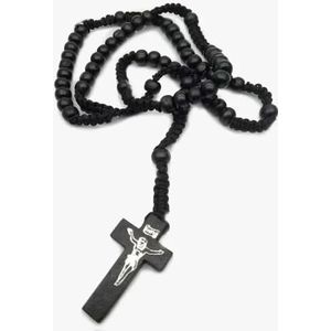 Nieuwe Bruine Zwarte Houten Kralen Handgemaakte Kruis Hanger Ketting Voor Mannen Vrouw Katholieke Rozenkrans Kettingen Religieuze Sieraden