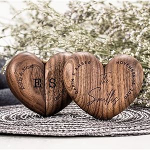 KEMEILA Aangepaste houten ringdoos, hartvormige verlovingsring doos, walnoot ringdoos massief houten ringdoos sieraden doos cadeau voor voorstel betrokkenheid bruiloft