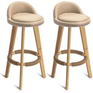 Barkruk Bistrokruk Barkrukken 2 Stuks Barstoelen Rubber Houten Barkruk Nordic Minimalistisch Thuis Hoge Kruk Barstoel Katoen Linnen Kussen Stoel Barstoelen Keukenstoelen(A)