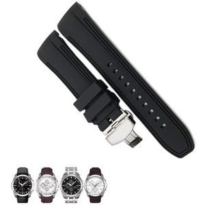 dayeer Siliconen horlogeband met gebogen uiteinde voor Tissot T035 T035627 Horlogebanden met vlindergesp Vervanging (Color : Black Black 1, Size : 24mm Black clasp)