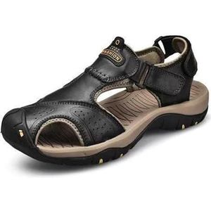 Mens Leather Hiking Sandals With Arch Support Orthopedic Sport Recovery Athletic Walking Sandals For Man Outdoor Summer Casual Sandals (Color : Black, Size : EU 38)