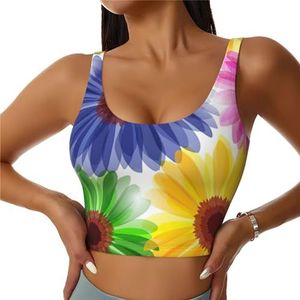 Kleurrijke Bloem Print Casual Wear Vrouwen Sport Vest Yoga Vest Workout Vest Voor Vrouwen Lichtgewicht Trendy, Zwart, S