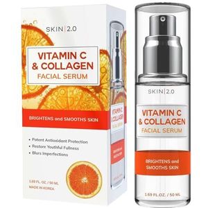 Skin 2.0 Vitamine C en Collageen Gezichtsserum - Helpt bij donkere vlekken en acne, bestrijdt tekenen van veroudering, huidwhitening gezichtsserum - wreedheidsvrije Koreaanse huidverzorging voor alle
