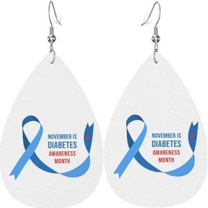 Oorbellen Diabetes Bewustzijn Maand Blauw Lint Dangle Oorbellen Klassieke Dangle Earring Vintage Teardrop Lederen Oorbellen Voor Gift Vrouwen Accessoire, 3.8cm, Leer, Geen edelsteen