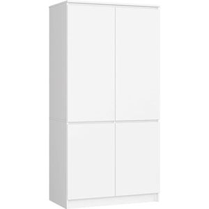 AKORD - S90 Kledingkast - Wit - 4 Deuren - Hoogwaardig Gelamineerd Materiaal