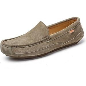 Loafers for heren, vierkante neus, effen kleur, kunstleer, loafers, antislip, comfortabele, flexibele wandelschoenen, instappers (Color : Khaki, Size : 39 EU)