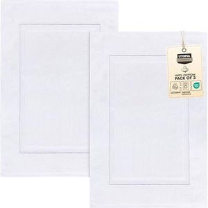 Utopia Towels Katoenen gestreepte badmatten, geen badkamertapijt, 53 x 86 cm, 100% ringgesponnen katoen, zeer absorberend en machinewasbaar, douche-badkamerhanddoek (pak van 2, wit)