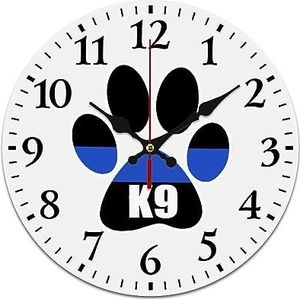 Dunne Blauwe Lijn K9 Hondenpoot Wandklok, Stille, niet-tikkende batterijvoeding, gemakkelijk af te lezen klok voor thuiskantoor, woonkamerdecoratie