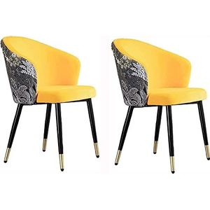 GEIRONV Moderne fluwelen eetkamerstoel set van 2, met metalen poten fluwelen rugleuningen zitting huishoudelijke make-up stoel dressing woonkamer stoel Eetstoelen (Color : Yellow, Size : 43x44x79cm