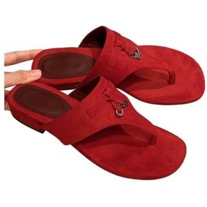 Sandalen, Dames slippers met vierkante kop en kwastjes - Lage sandalen met hak for buiten Slippers voor dames(Red,40 EU)