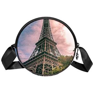 Ronde Crossbody Tas Messenger Purse voor Vrouwen Eiffeltoren Parijs, Meerkleurig, 6.7x6.7x2.3 in, Sling Rugzakken