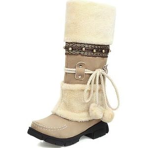 Winterschoenen Dames Retro Western Cowboylaarzen Warme Suède Laarzen Met Lange Schacht En Pluche Revers Waterdichte Snowboots Met Pluche Vrije Tijd Katoenen Schoenen Met Haarbal (Color : Beige, Size