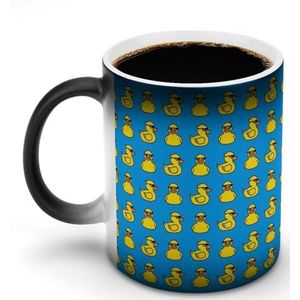 Rubber Gele Eend in Zonnebril Pas Magic Warmte Veranderende Mok Keramische Cup Koffie Mokken Warmtegevoelige Grappige Gift aan