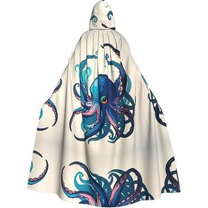 EdWal Blauwe en paarse jas met capuchon met octopusprint, uniseks mantel met capuchon, carnavalskostuums voor Halloween cosplay kostuums