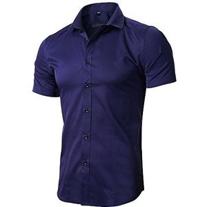 INFLATION Mannen korte mouw jurk shirts, slim fit bamboe casual button down shirts voor mannen, marineblauw, S
