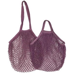 MZPOZB Draagbare Katoenen Mesh Tas 2Pcs Draagbare Boodschappentas Voor Fruit Groente Kleurrijke Katoen Herbruikbare Boodschappen Zakken Opbergnet Tas Mesh Lange Handvat Tote Bag Mesh Zakken, Paars