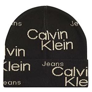Calvin Klein Heren AOP Beanie Hoed, Zwart, One Size