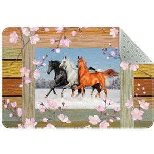 FVQL Vloerkleed voor woonkamer, antislip wasbaar tapijt voor binnen, 60 x 40 cm, houten plankpatroon en paarden