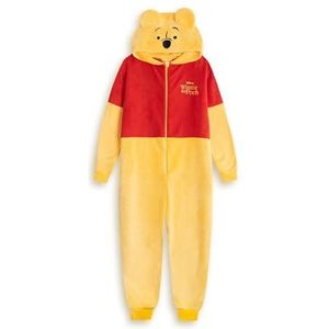 Disney Winnie de Poeh dames onesie met gele en rode rits | Loungewear met lange mouwen en capuchon in comfortabele fleece | Cartoon nachtkleding