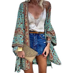 NA Losse sjaal voor dames - Bedekkende kleding met bloemenprint, kimono, strandkleding, zomerse, casual boho-blouse, cardigan voor zwemkleding, zwempak