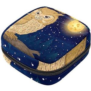 Maandverband Opbergtas, Vrouwelijke Product Pouches Draagbare Periode Kit Tas voor Meisjes Vrouwen Dames Uil Volle Maan Bos Nacht, Meerkleurig, 4.7x6.6x6.6 in/12x17x17 cm