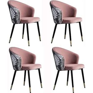 GEIRONV Moderne eetkamerstoel set van 4, met metalen poten fluwelen rugleuningen zitting woonkamer stoel huishoud make-up stoel dressing stoel Eetstoelen (Color : Pink, Size : 43x44x79cm)