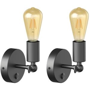 ledscom.de 2 stuks vintage E27 wandlamp FETRO met schakelaar, zwart, draaibaar, incl. E27 lamp retro goud 3,83W extra-warm-wit 489lm
