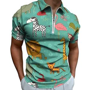 Afrika Dieren Patroon Heren Poloshirt met Rits T-shirts Casual Korte Mouw Golf Top Classic Fit Tennis Tee