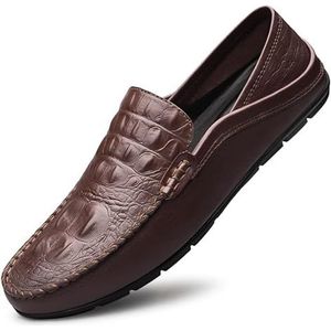 Herenloafers Ronde neus Krokodillenprint PU lederen loaferschoenen Comfortabele antislip antislip wandelslip-on(Brown,44.5 EU)