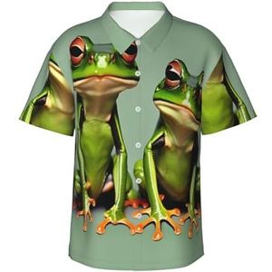 EdsfFehs Hawaïaans shirt met grappige groene kikkers met print voor heren, lichtgewicht, ademend, korte mouwen met voorzak (S-3 XL), Zwart, S