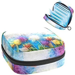 Periode Pouch Draagbare Tampon Opbergtas,Tampon Houder voor Portemonnee Vrouwelijke Product Organizer,Tulpen mooi, Meerkleurig, 4.7x6.6x6.6 in/12x17x17 cm