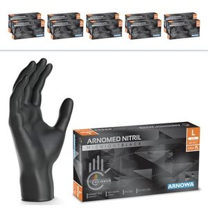 ARNOMED wegwerphandschoenen zwart, nitril handschoenen L, 1000 stuks, poedervrij & latexvrij, verkrijgbaar in maat XS, S, M, L, XL & XXL