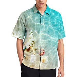 Zeester koraal en zeeschelp op het strand Hawaïaans shirt voor mannen zomer strand casual korte mouw button down shirts met zak