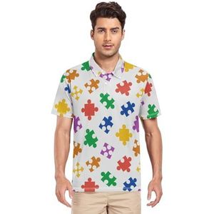 LI ZHI XIN Heren poloshirt korte mouwen werk T-shirt zomer top klassieke kraag sweatshirt met 2 knopen voor golf tennis outdoor sport kleurrijk puzzelpatroon, Meerkleurig, S