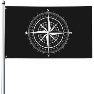 90x60cm (3x2ft) Zilveren Kompas Patroon Vlag Voor Huis Gazon Opknoping Decoreren Yard Banners Vakantie Welkom Vlaggen Met 2 Metalen Oogjes, Indoor Outdoor Gebruik